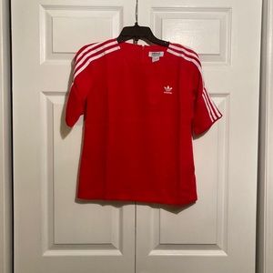 NWT Adidas T-Shirt 3 Stripes Tee Size XS Red White Short Sleeves